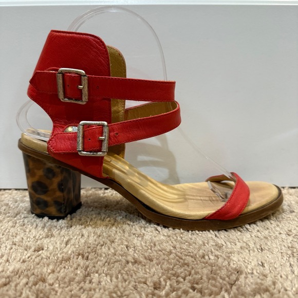 MM6 Maison Martin Margiela Red Leather‎ Buckle Leopard Heel Sandals 40 - Picture 1 of 11